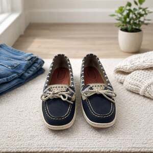 Sperry Angelfish Breton Striped Boat Shoes Navy/Cream Size 7M